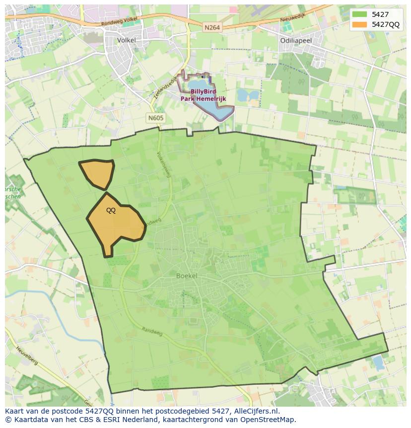 Afbeelding van het postcodegebied 5427 QQ op de kaart.