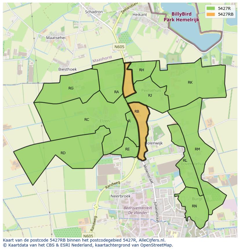Afbeelding van het postcodegebied 5427 RB op de kaart.