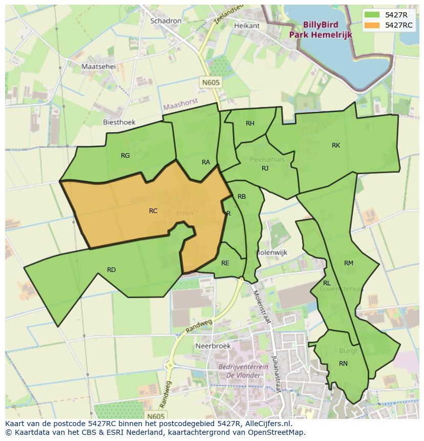 Afbeelding van het postcodegebied 5427 RC op de kaart.