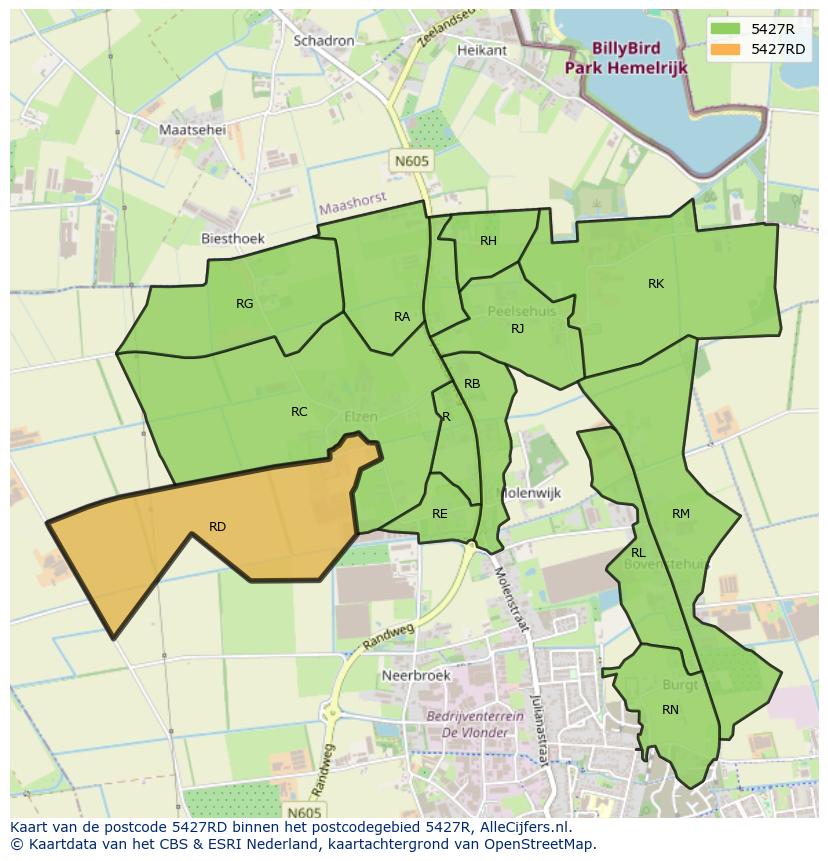 Afbeelding van het postcodegebied 5427 RD op de kaart.