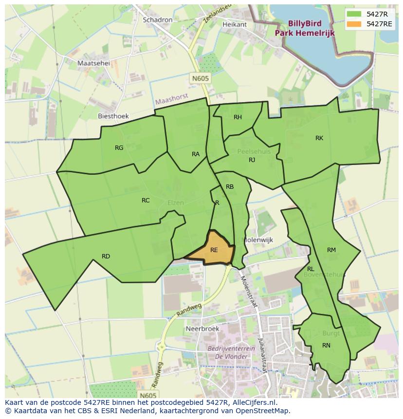 Afbeelding van het postcodegebied 5427 RE op de kaart.