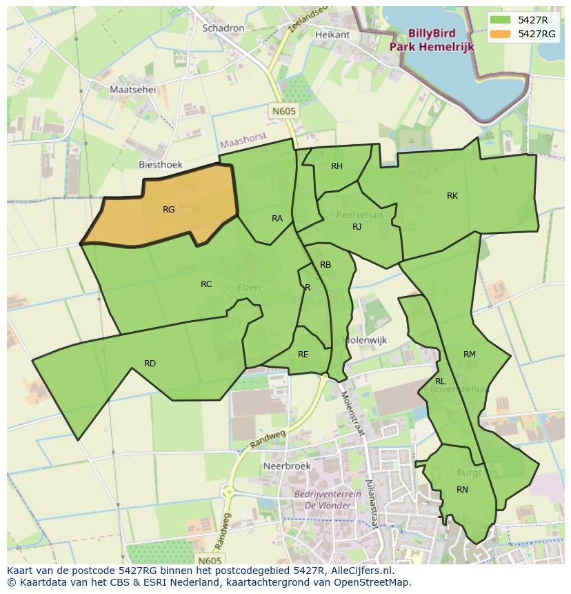 Afbeelding van het postcodegebied 5427 RG op de kaart.
