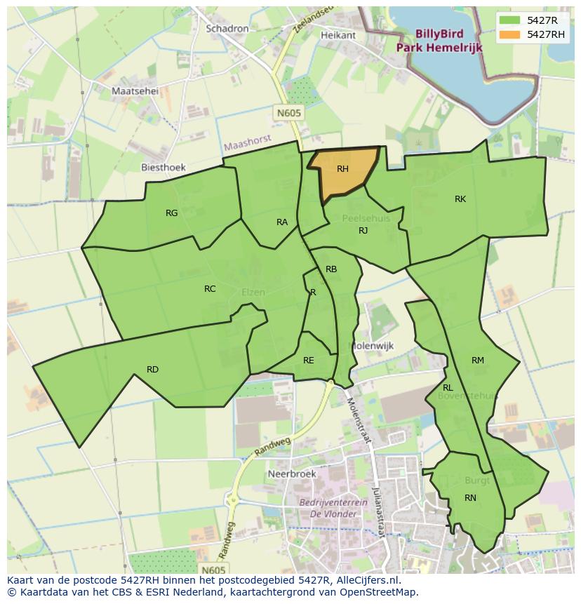 Afbeelding van het postcodegebied 5427 RH op de kaart.