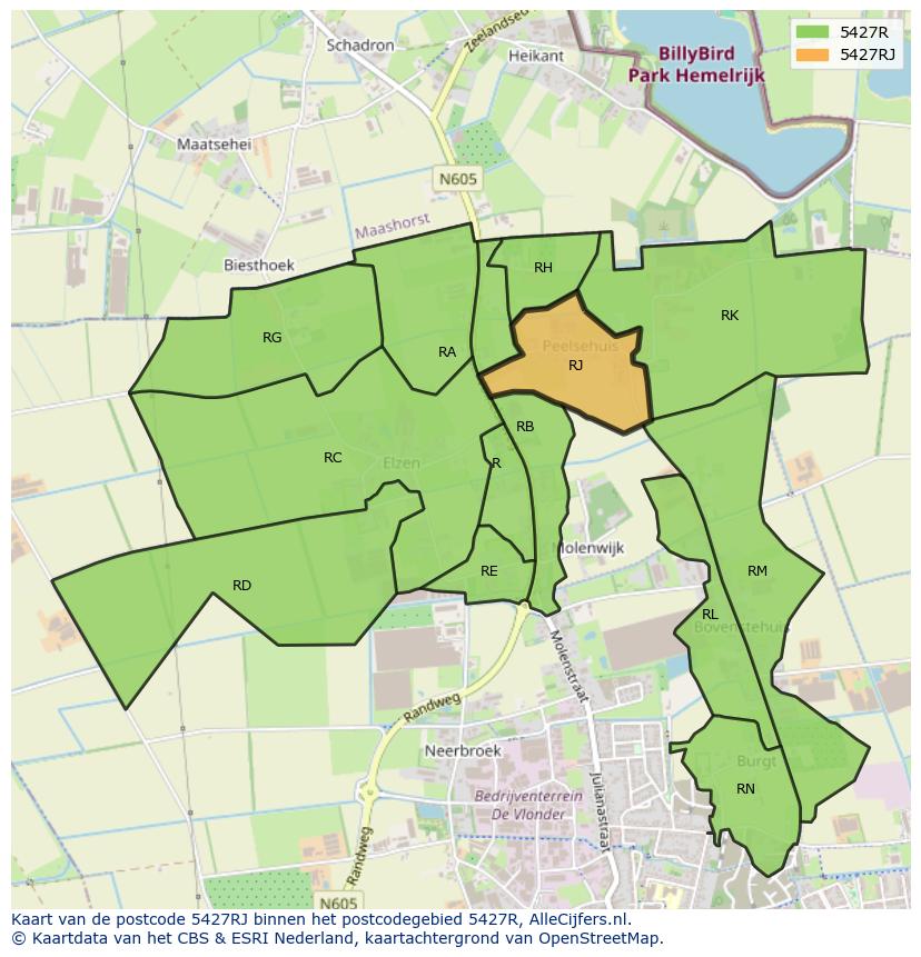 Afbeelding van het postcodegebied 5427 RJ op de kaart.