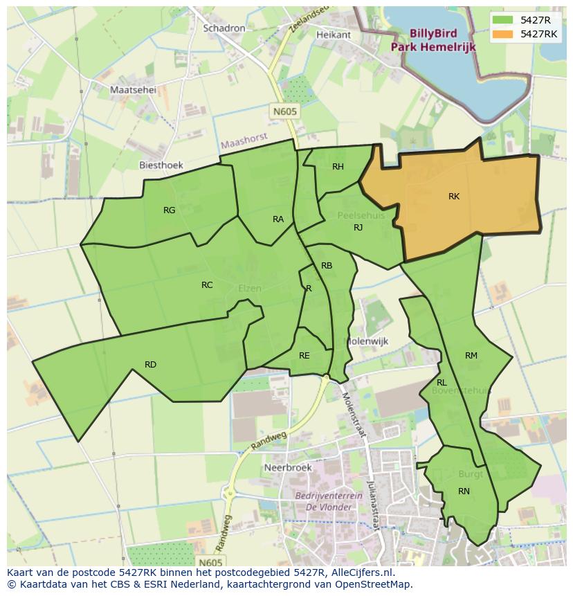 Afbeelding van het postcodegebied 5427 RK op de kaart.