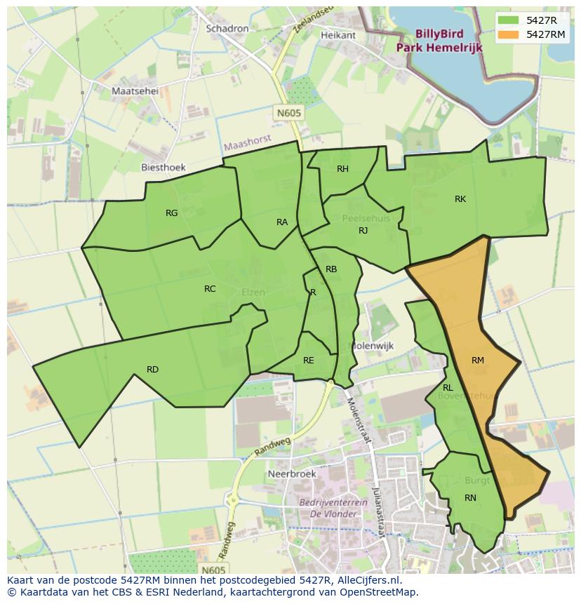 Afbeelding van het postcodegebied 5427 RM op de kaart.