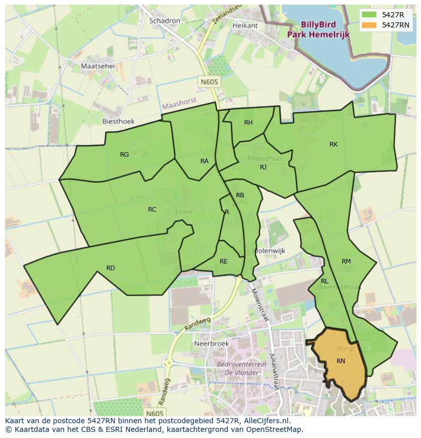 Afbeelding van het postcodegebied 5427 RN op de kaart.