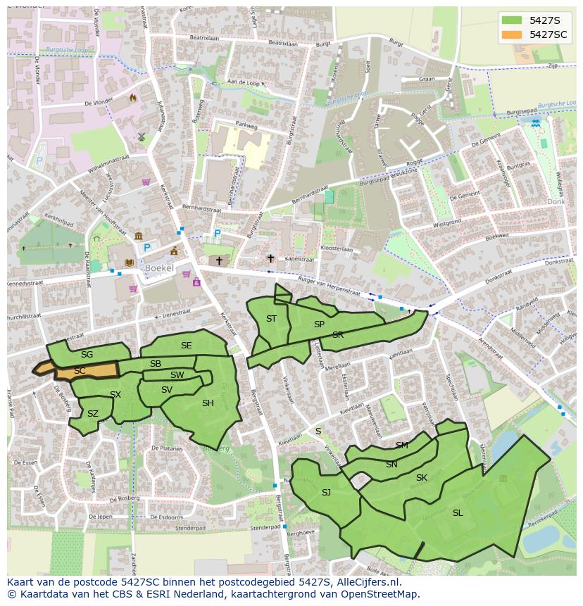 Afbeelding van het postcodegebied 5427 SC op de kaart.