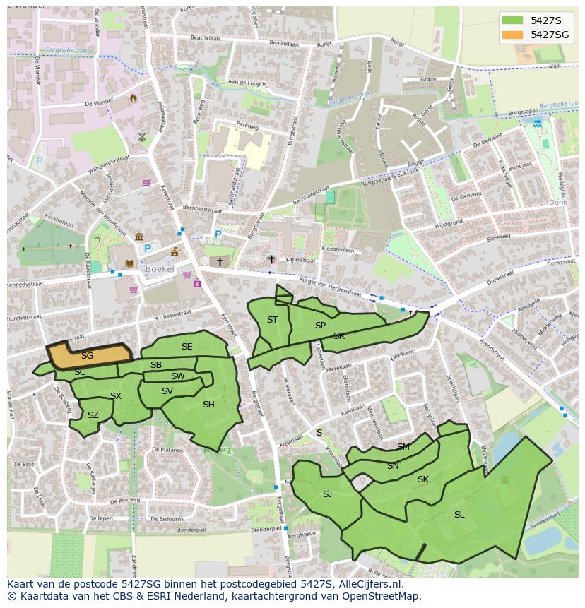 Afbeelding van het postcodegebied 5427 SG op de kaart.