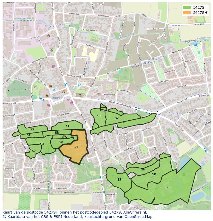 Afbeelding van het postcodegebied 5427 SH op de kaart.