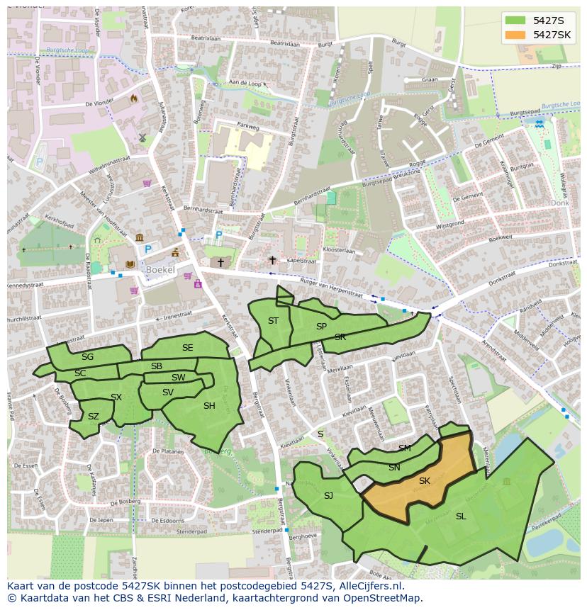 Afbeelding van het postcodegebied 5427 SK op de kaart.