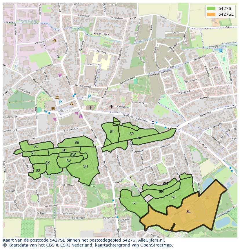 Afbeelding van het postcodegebied 5427 SL op de kaart.