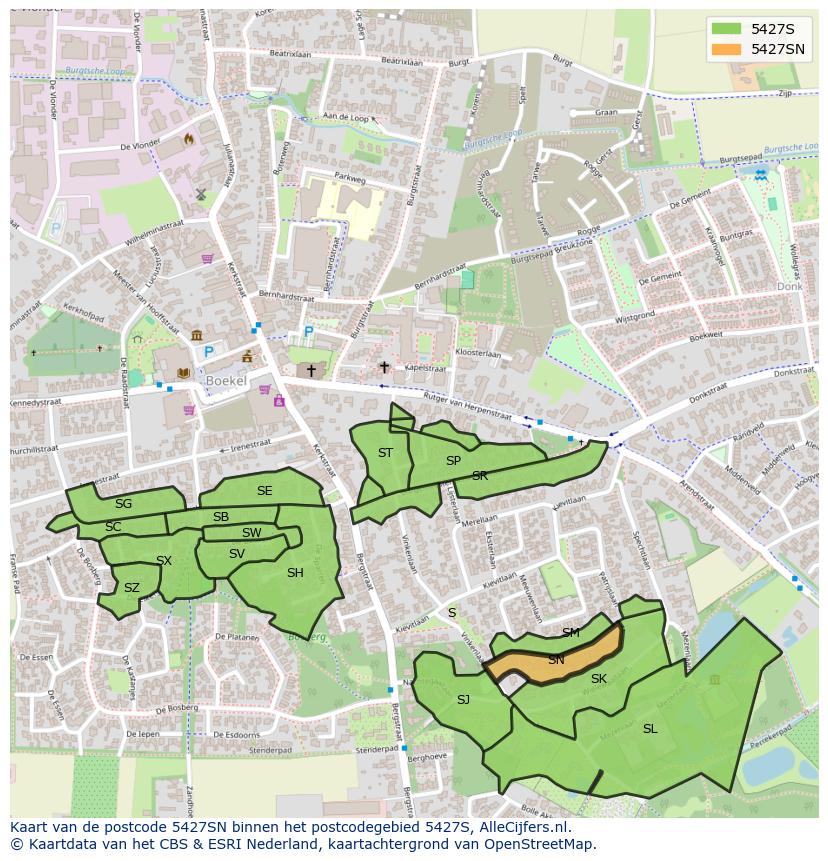Afbeelding van het postcodegebied 5427 SN op de kaart.