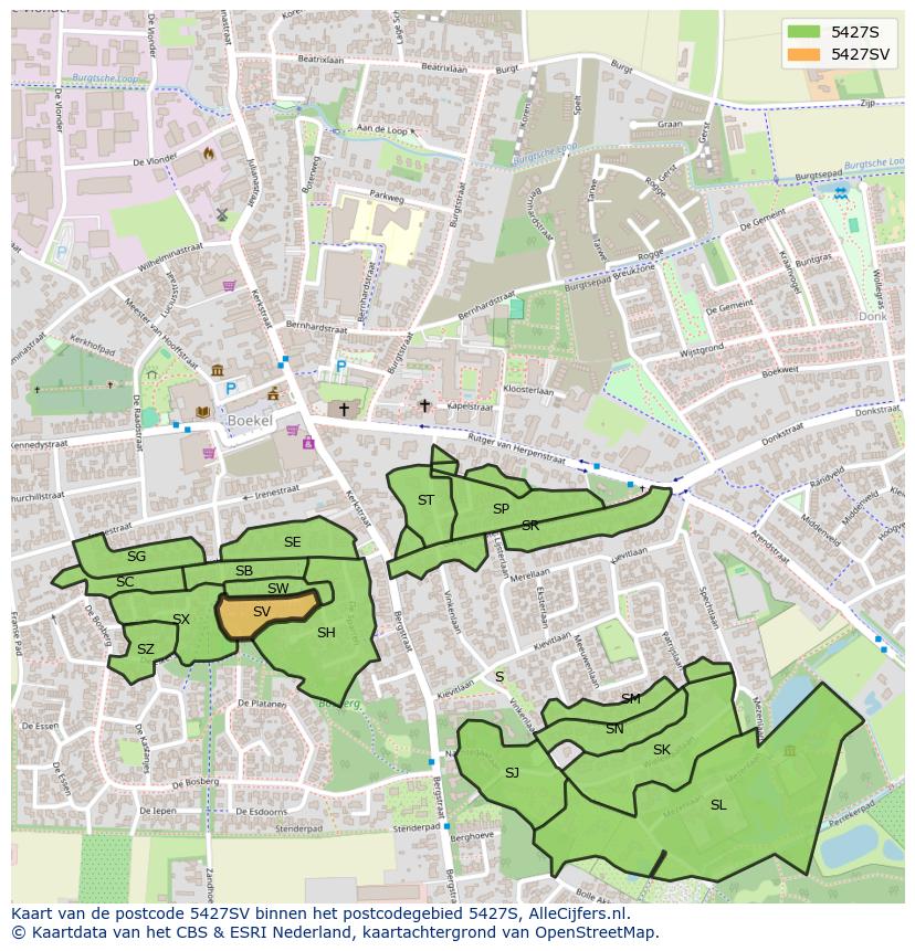 Afbeelding van het postcodegebied 5427 SV op de kaart.