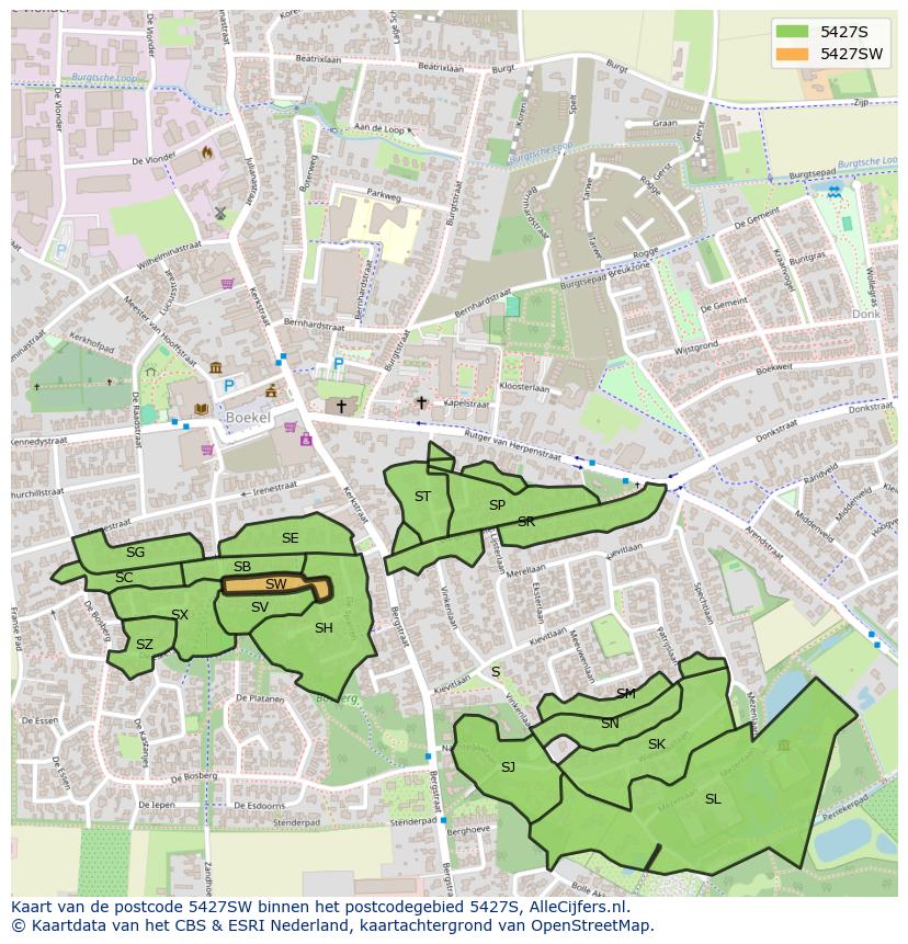 Afbeelding van het postcodegebied 5427 SW op de kaart.