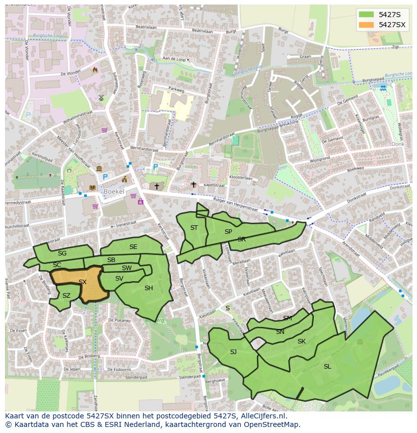 Afbeelding van het postcodegebied 5427 SX op de kaart.
