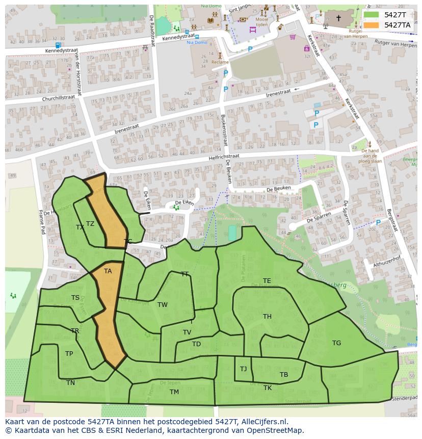 Afbeelding van het postcodegebied 5427 TA op de kaart.