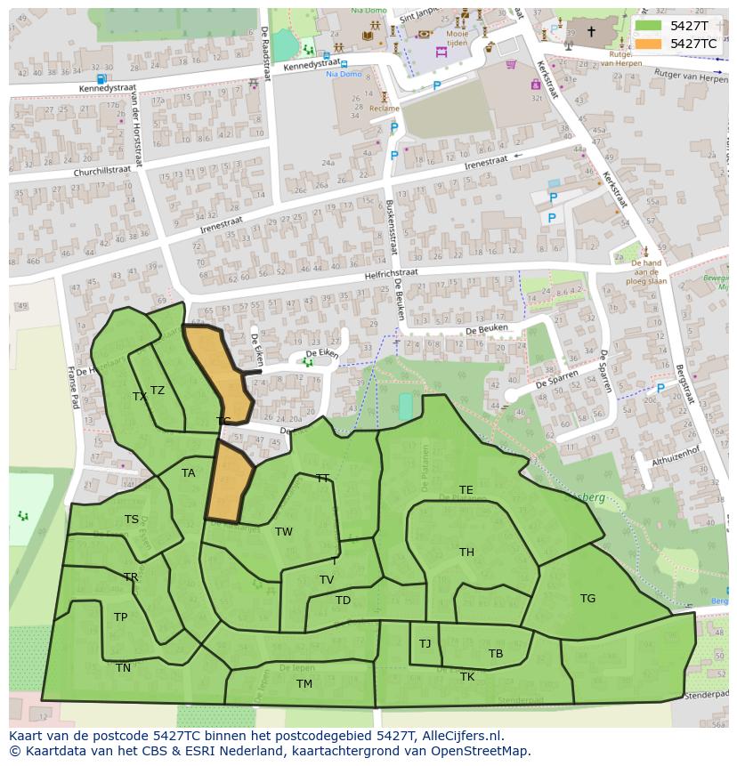 Afbeelding van het postcodegebied 5427 TC op de kaart.