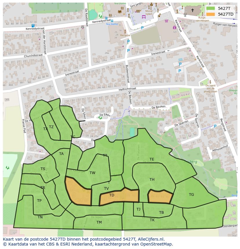 Afbeelding van het postcodegebied 5427 TD op de kaart.