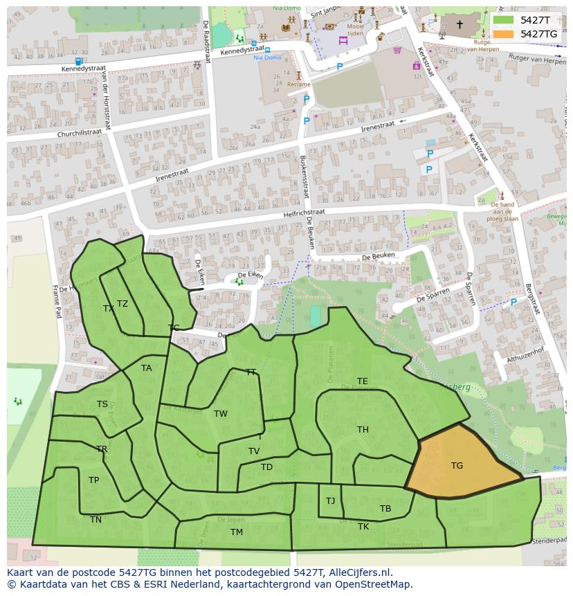 Afbeelding van het postcodegebied 5427 TG op de kaart.