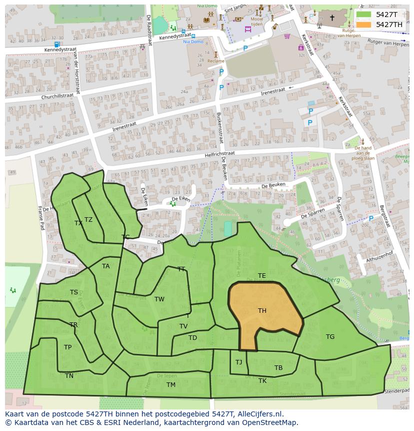 Afbeelding van het postcodegebied 5427 TH op de kaart.