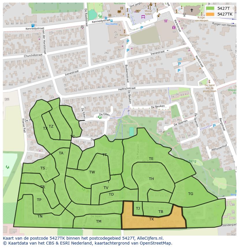Afbeelding van het postcodegebied 5427 TK op de kaart.