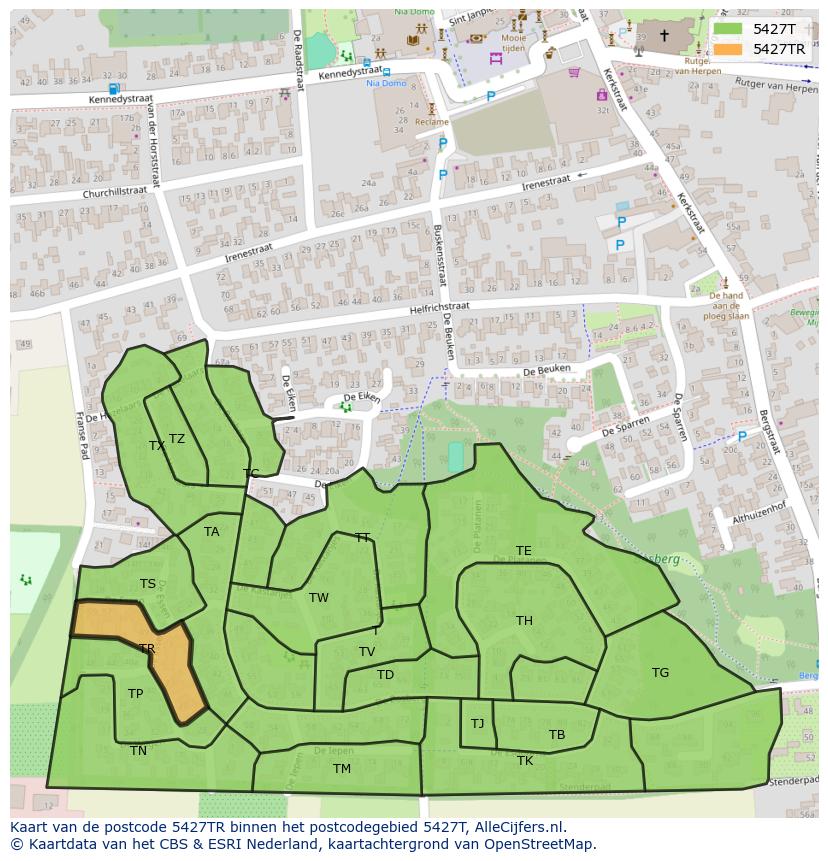 Afbeelding van het postcodegebied 5427 TR op de kaart.