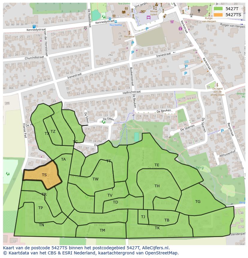 Afbeelding van het postcodegebied 5427 TS op de kaart.