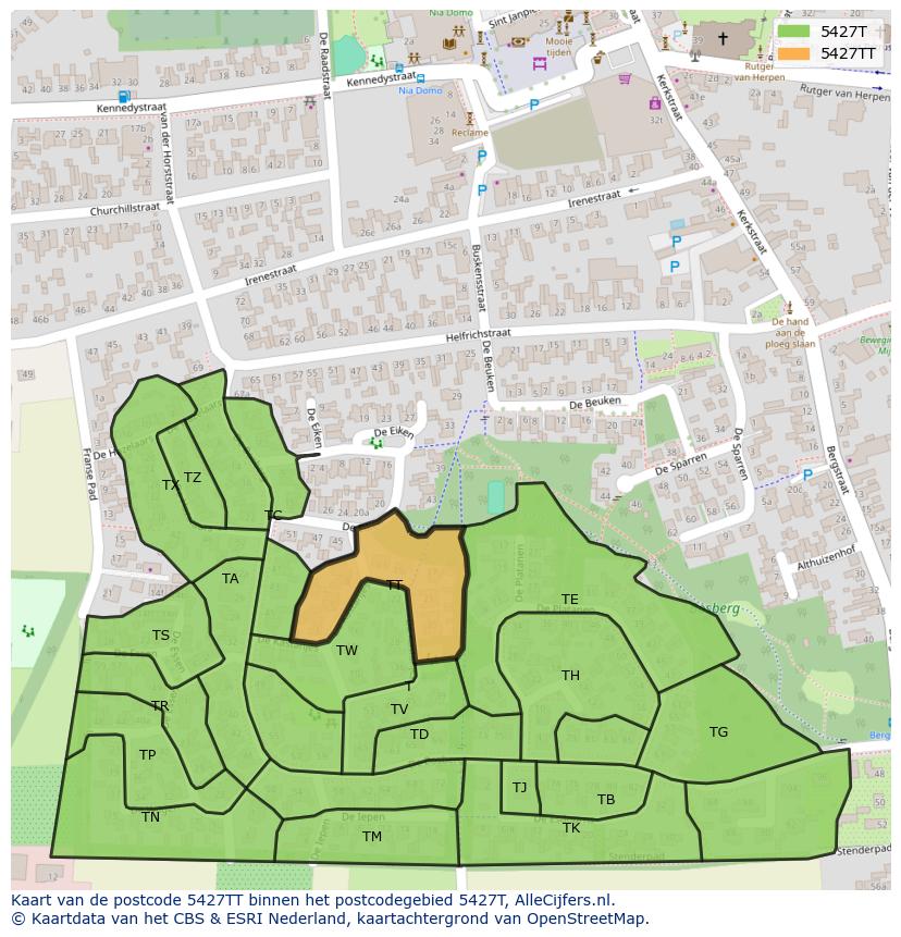 Afbeelding van het postcodegebied 5427 TT op de kaart.