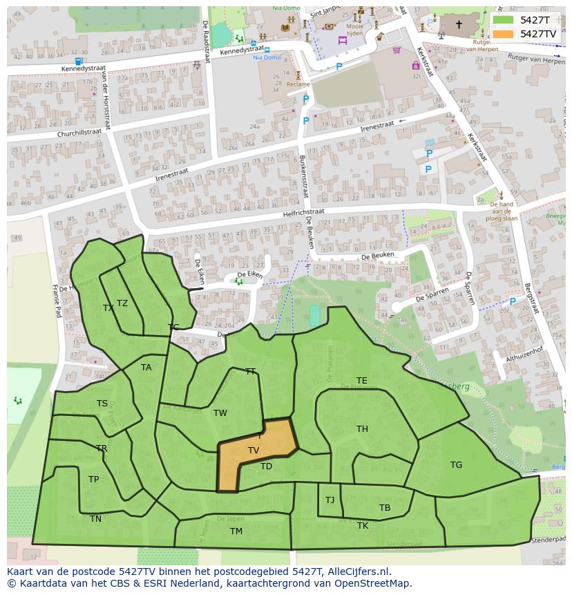Afbeelding van het postcodegebied 5427 TV op de kaart.