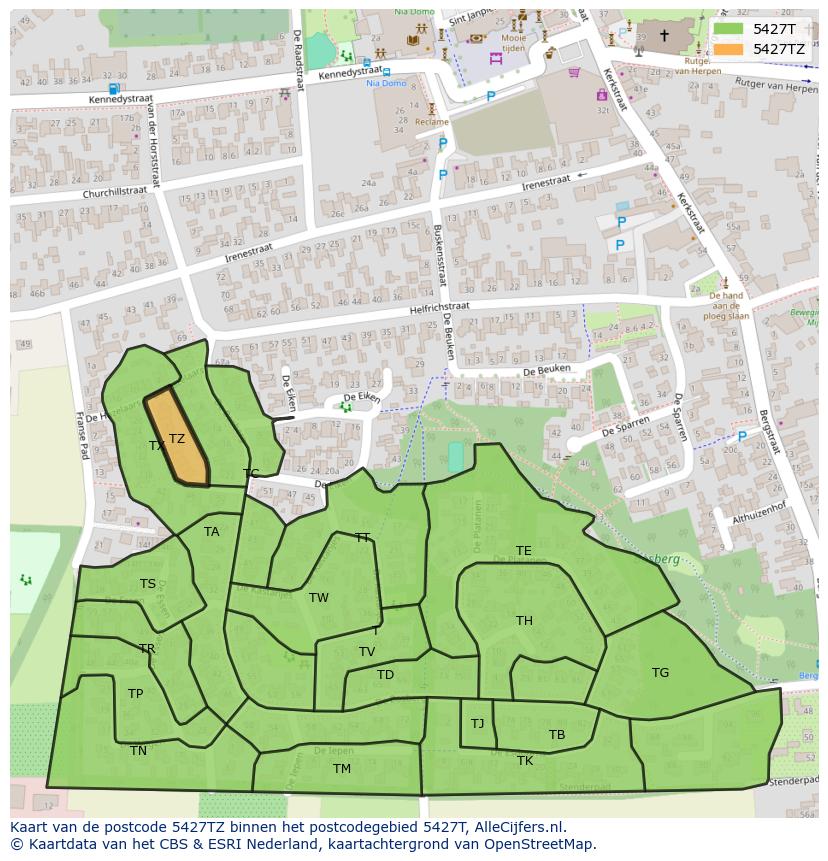 Afbeelding van het postcodegebied 5427 TZ op de kaart.