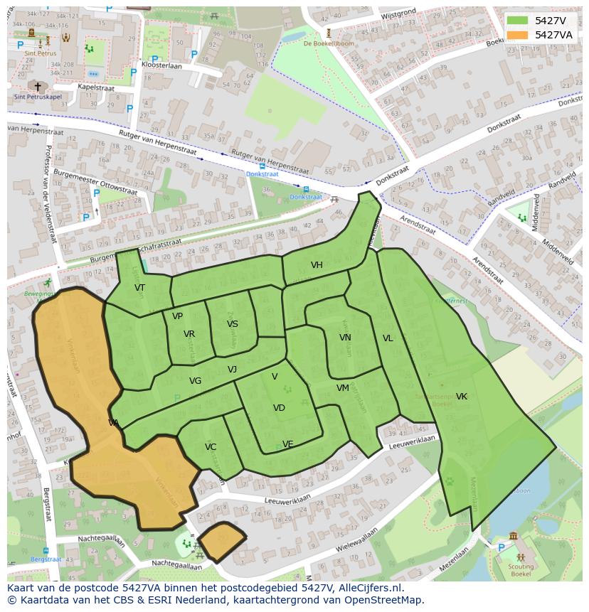 Afbeelding van het postcodegebied 5427 VA op de kaart.