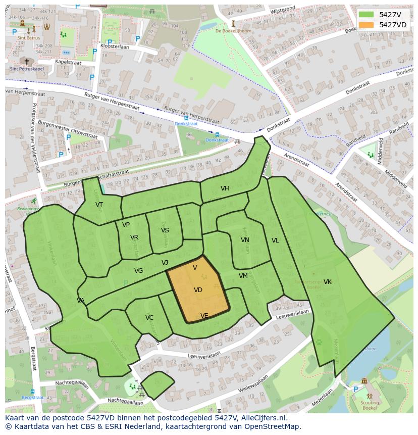 Afbeelding van het postcodegebied 5427 VD op de kaart.