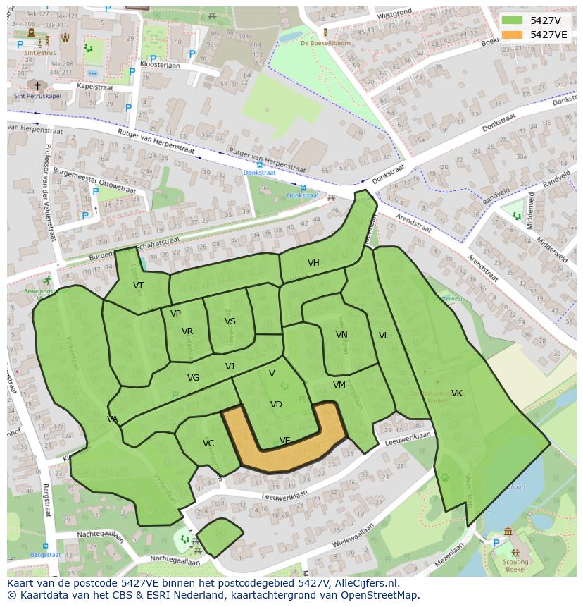 Afbeelding van het postcodegebied 5427 VE op de kaart.