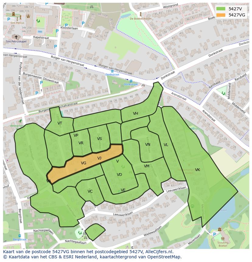 Afbeelding van het postcodegebied 5427 VG op de kaart.