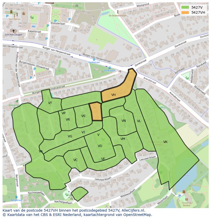 Afbeelding van het postcodegebied 5427 VH op de kaart.