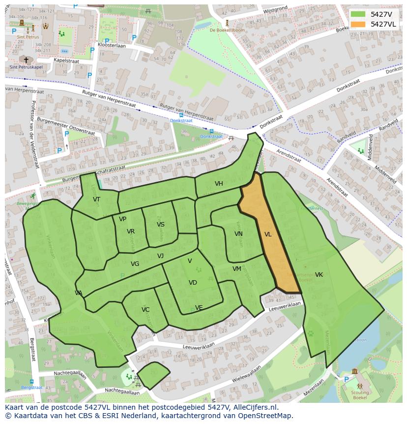Afbeelding van het postcodegebied 5427 VL op de kaart.