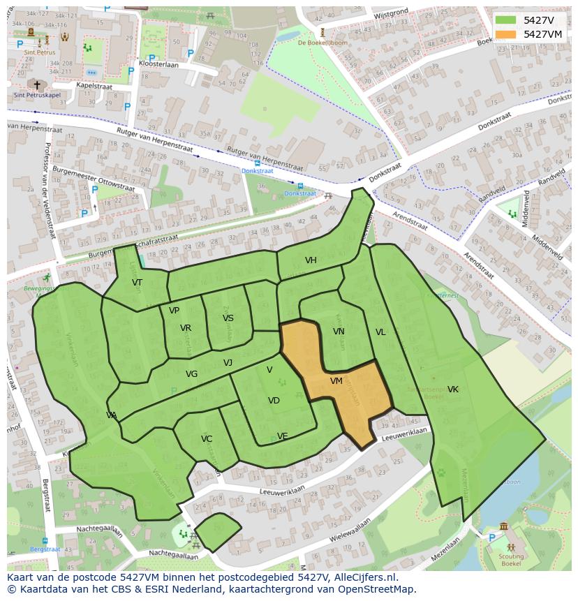 Afbeelding van het postcodegebied 5427 VM op de kaart.
