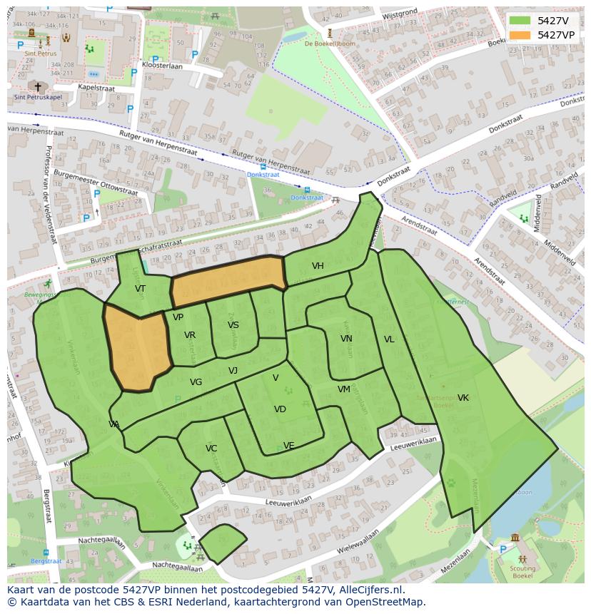 Afbeelding van het postcodegebied 5427 VP op de kaart.
