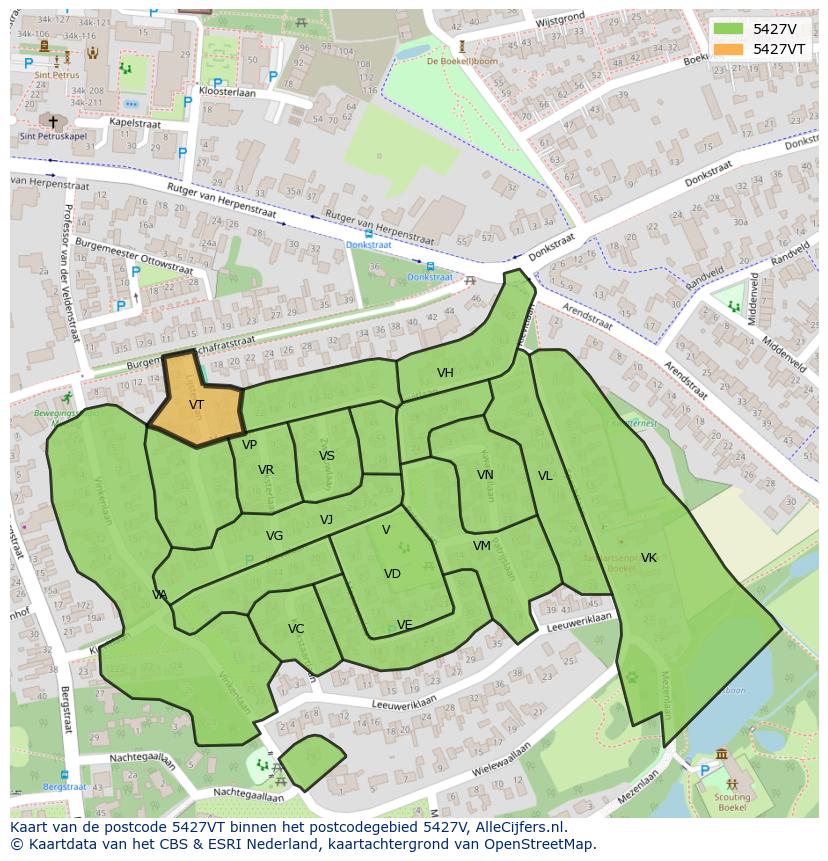Afbeelding van het postcodegebied 5427 VT op de kaart.