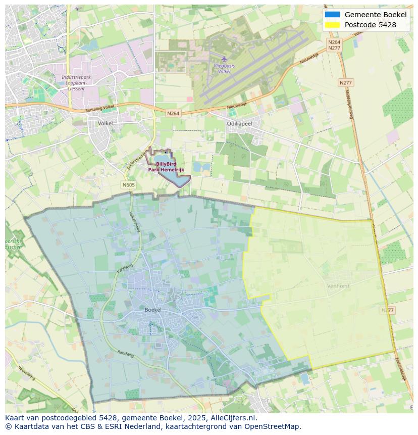 Afbeelding van het postcodegebied 5428 op de kaart.