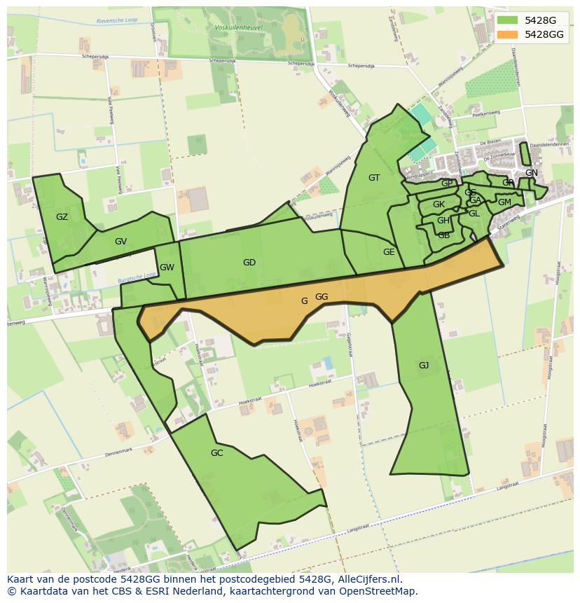 Afbeelding van het postcodegebied 5428 GG op de kaart.
