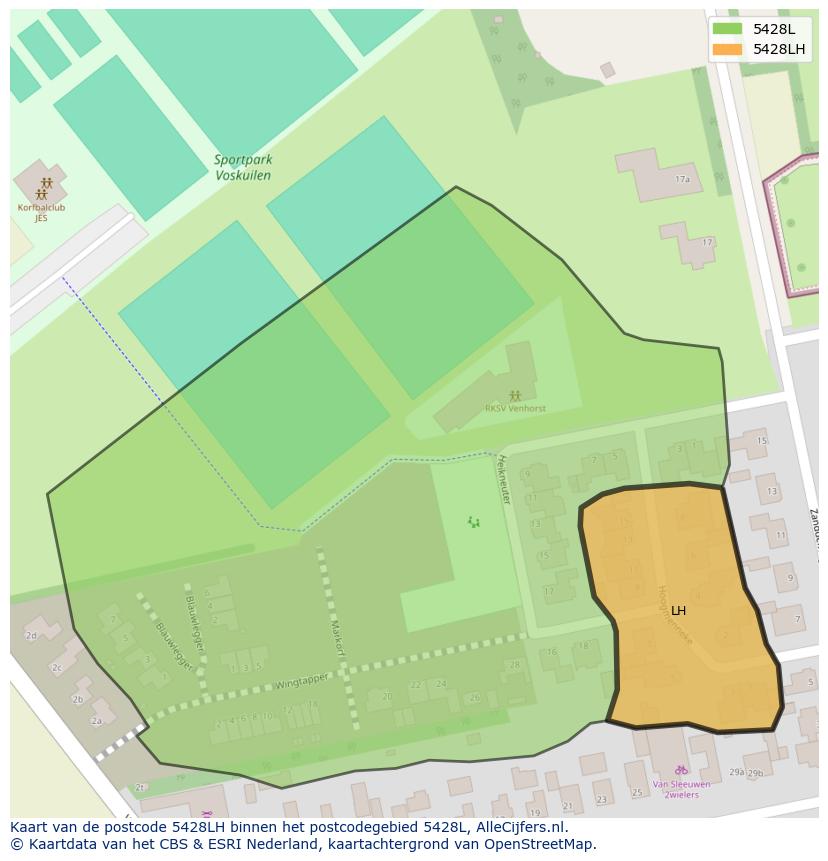 Afbeelding van het postcodegebied 5428 LH op de kaart.