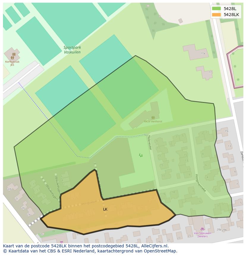 Afbeelding van het postcodegebied 5428 LK op de kaart.