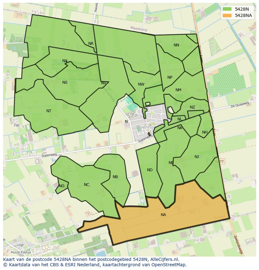 Afbeelding van het postcodegebied 5428 NA op de kaart.