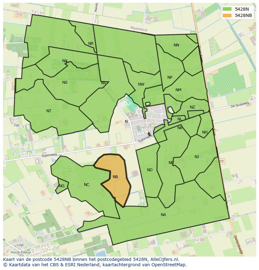 Afbeelding van het postcodegebied 5428 NB op de kaart.