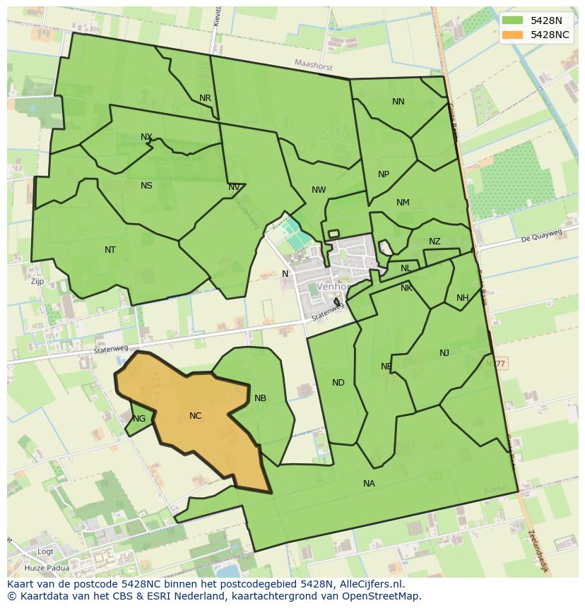 Afbeelding van het postcodegebied 5428 NC op de kaart.