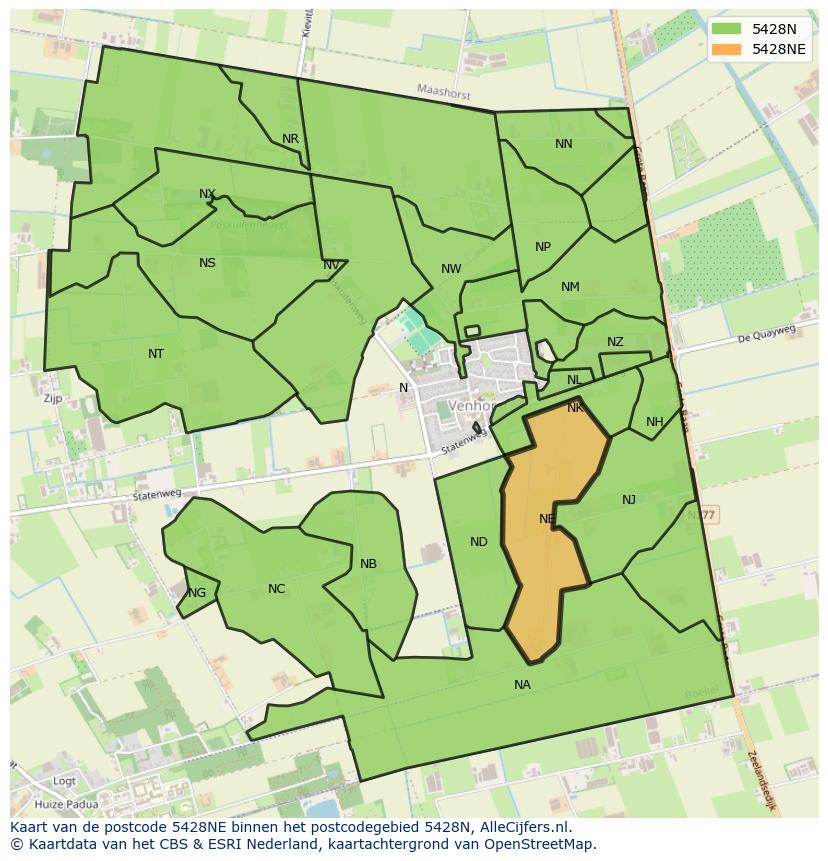 Afbeelding van het postcodegebied 5428 NE op de kaart.