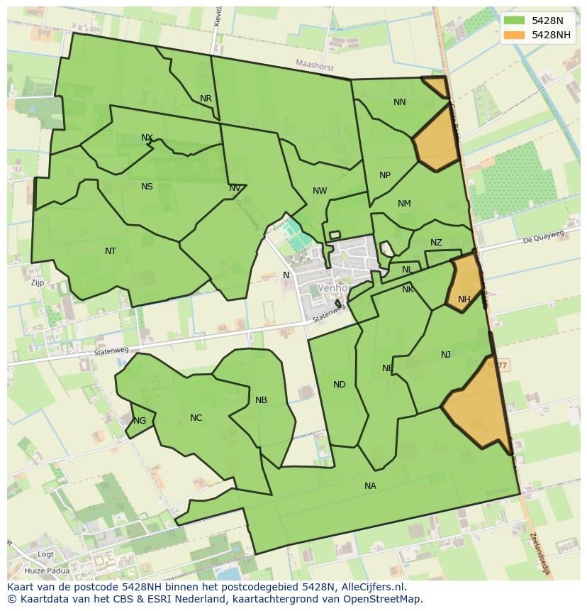 Afbeelding van het postcodegebied 5428 NH op de kaart.