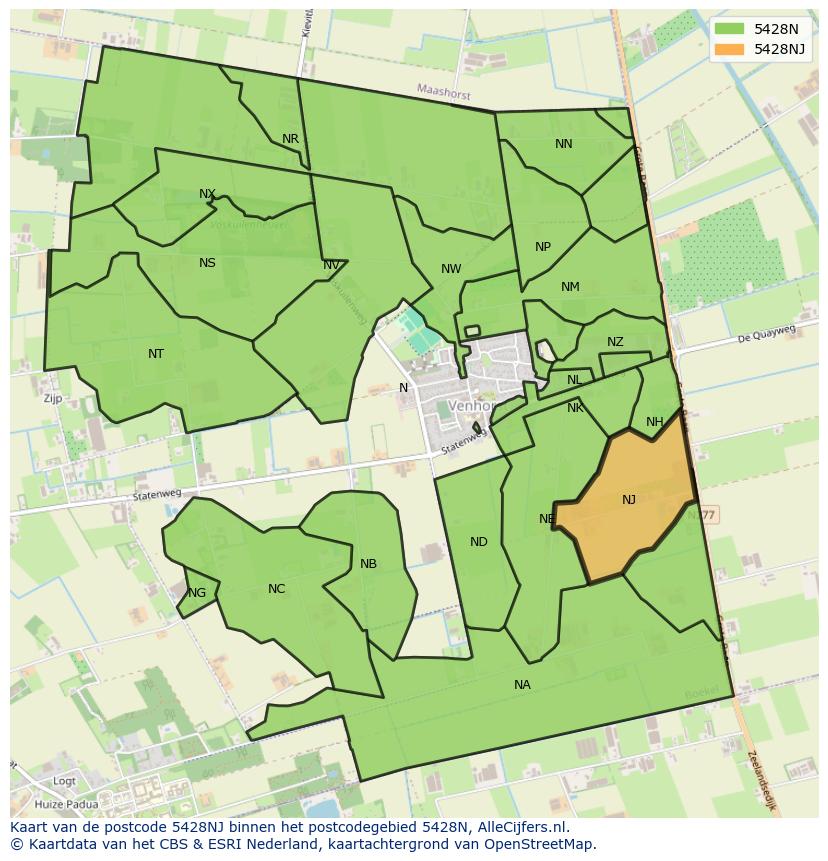 Afbeelding van het postcodegebied 5428 NJ op de kaart.